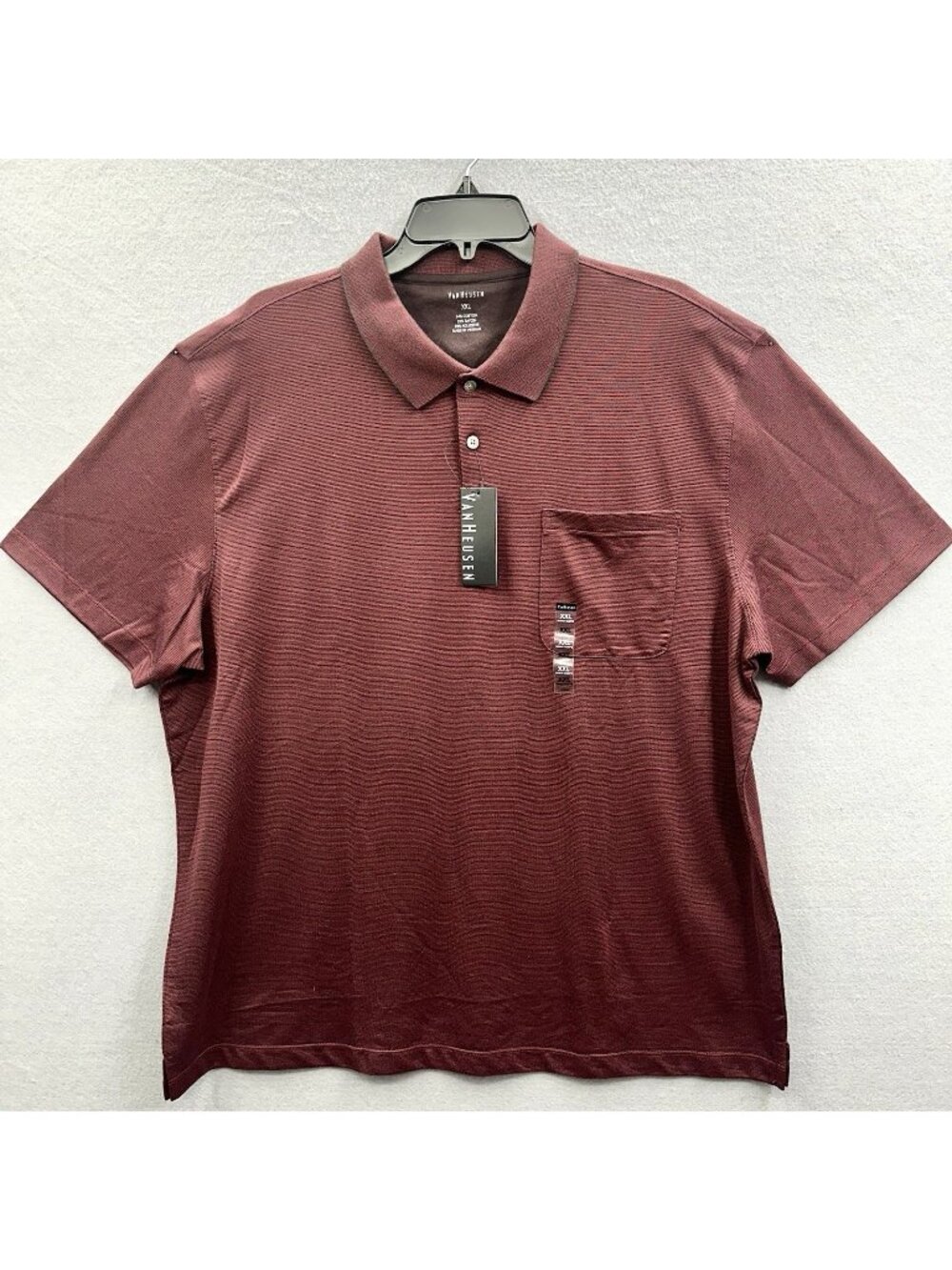 Van Heusen Men 2XL Polo Shirt Burgundy Classic Golf Casual Top Preppy Short Slee